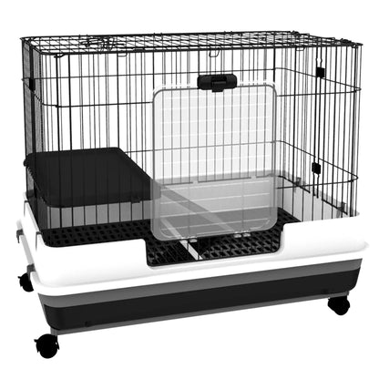 28"H 2-Level Rabbit Hutch, Lockable Wheels, Slide-Out Tray, Black Rabbit Hutch at Gallery Canada