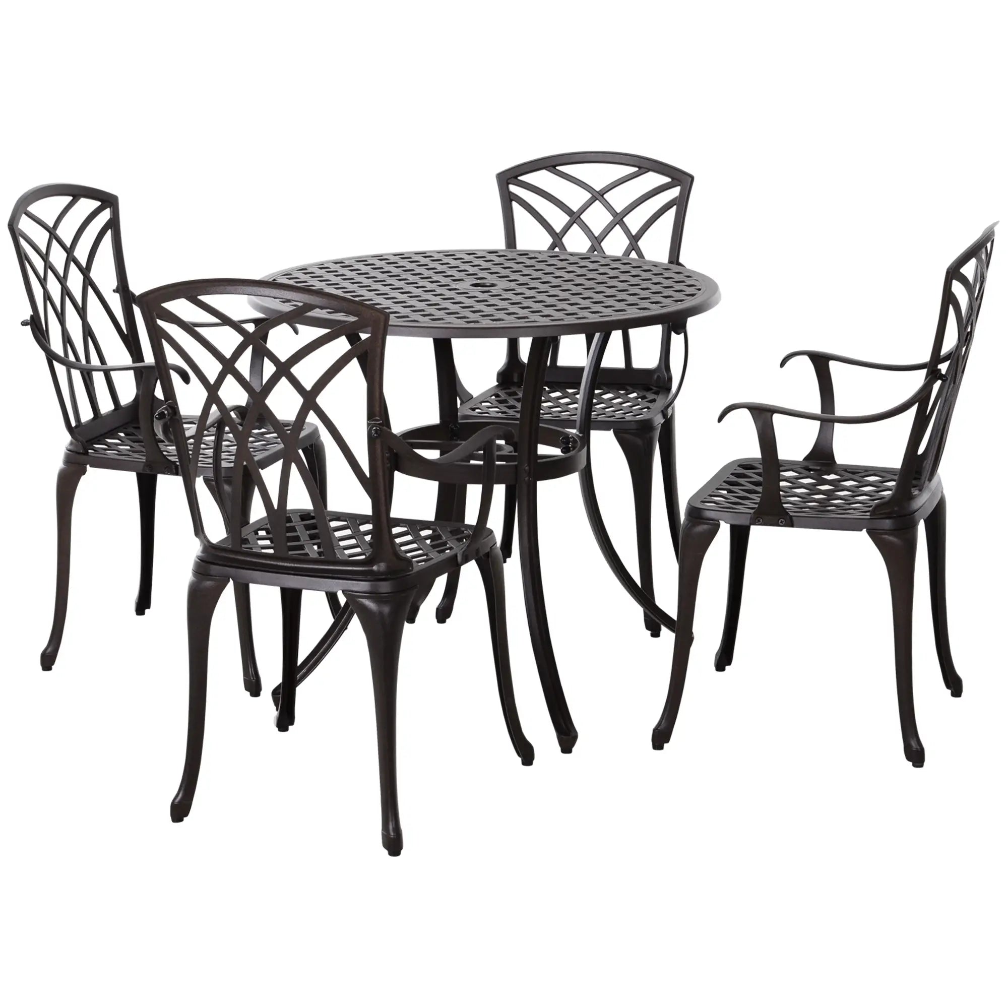 5-Piece Outdoor Dining Set, Cast Aluminum Table and Chairs, Brown Outdoor Dining Sets Brown at Gallery Canada