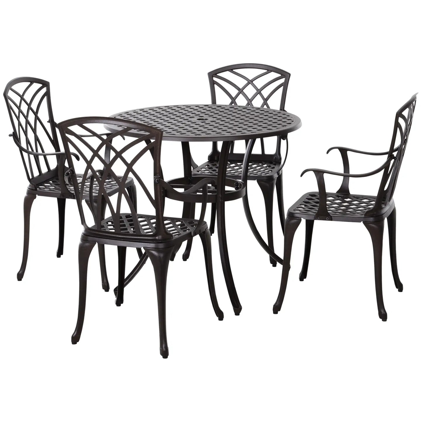 5-Piece Outdoor Dining Set, Cast Aluminum Table and Chairs, Brown Outdoor Dining Sets Brown at Gallery Canada