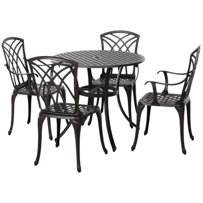 5-Piece Outdoor Dining Set, Cast Aluminum Table and Chairs, Brown Outdoor Dining Sets Brown at Gallery Canada