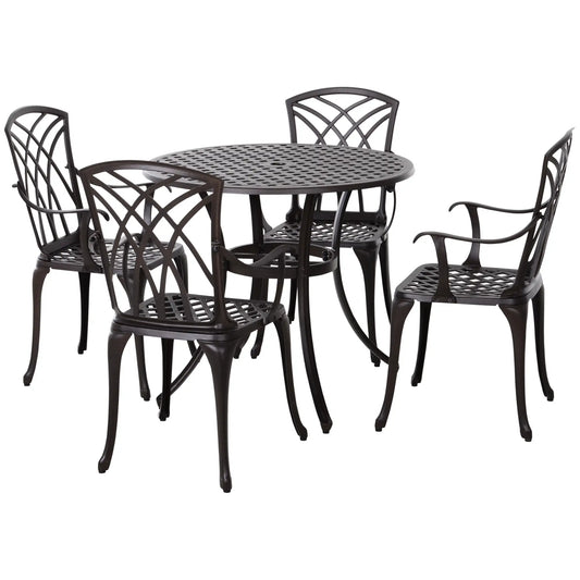 5-Piece Outdoor Dining Set, Cast Aluminum Table and Chairs, Brown Outdoor Dining Sets Brown at Gallery Canada