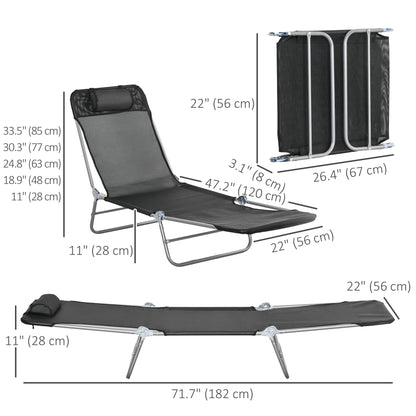 Folding Outdoor Lounge Chair Set, 2 Reclining Tanning Chairs, 5-Position Adjustable Backrest, Black