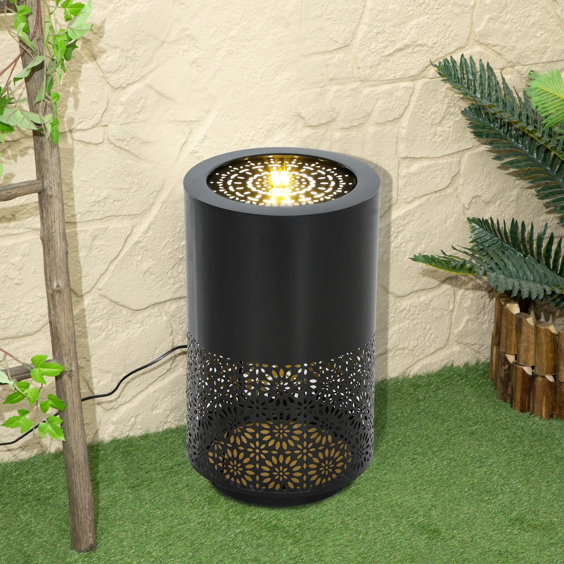 21" Tall Garden Waterfall Fountain, LED Lights, Adjustable Flow, Black Water Fountains at Gallery Canada