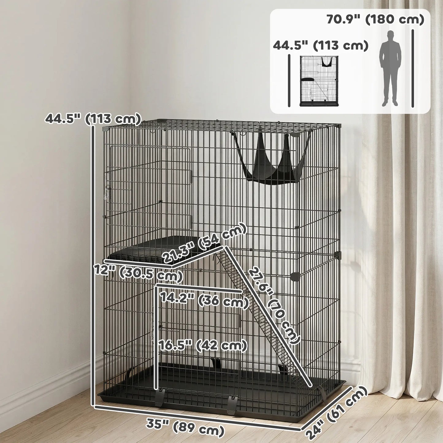 2-Tier Cat Cage Indoor, Detachable Metal Wire Kennel with Hammock, Platform, Tray and Cushion for 1-2 Kittens Cat Houses at Gallery Canada