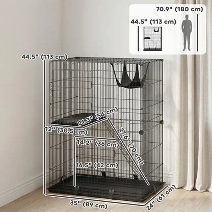 2-Tier Cat Cage Indoor, Detachable Metal Wire Kennel with Hammock, Platform, Tray and Cushion for 1-2 Kittens Cat Houses at Gallery Canada