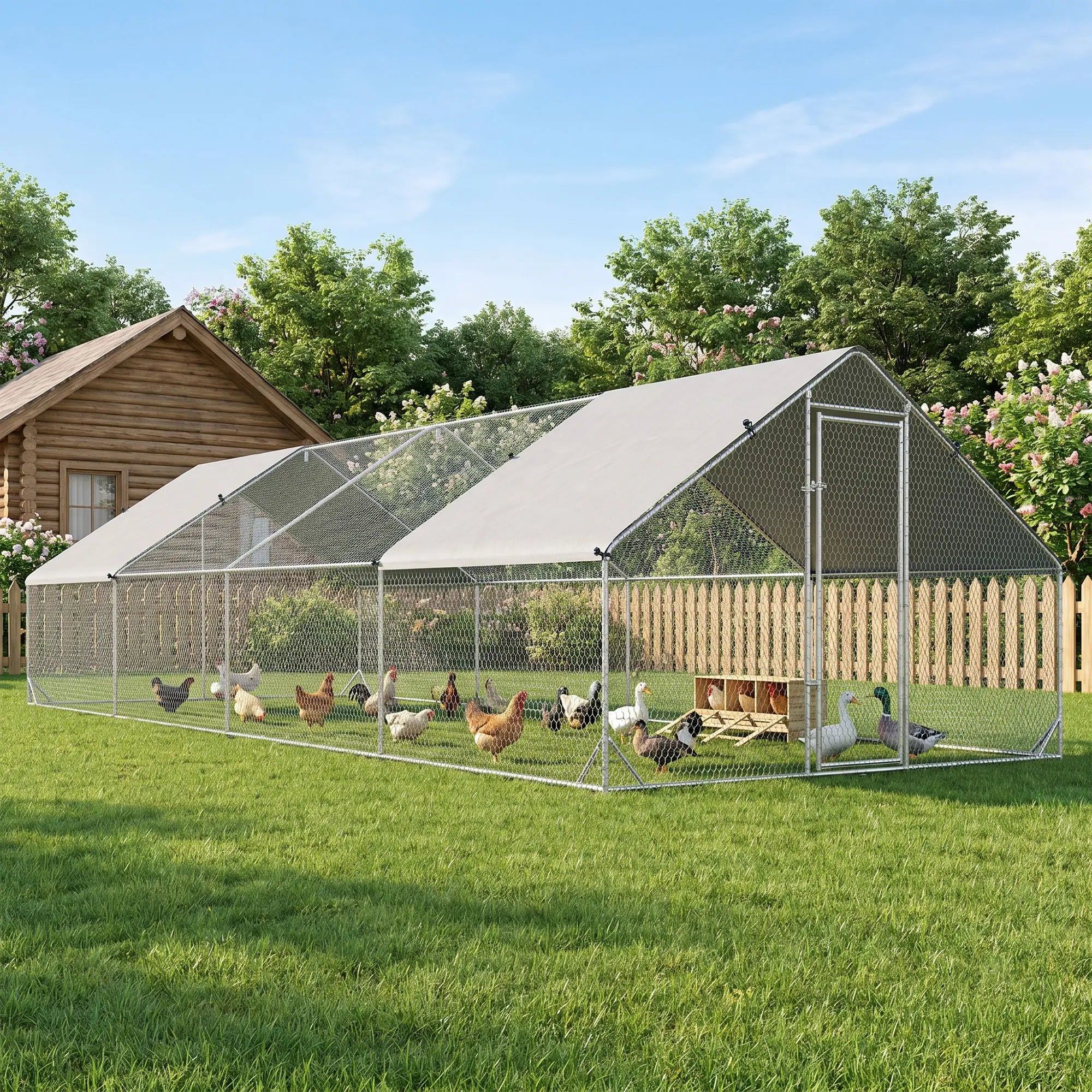 9.8' x 26.2' x 6.6' Chicken Coop, Outdoor Hen House With Cover, Lockable Door Chicken Coops at Gallery Canada