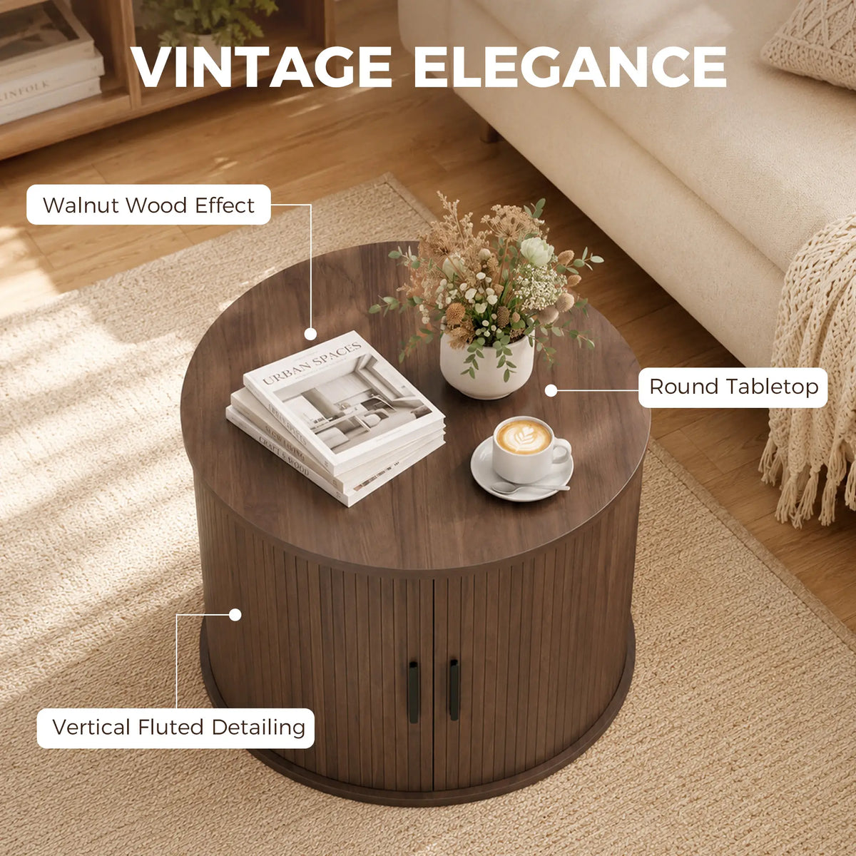 Lift Top Coffee Table, Round, Storage, Sliding Door, Walnut Brown Coffee Tables at Gallery Canada