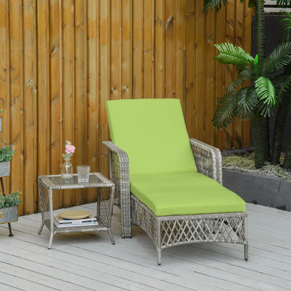 2-Piece Wicker Patio Lounge Set with Cushions, Reclining Chaise Chair, Glass Top Coffee Table, Green Chaise Loungers at Gallery Canada