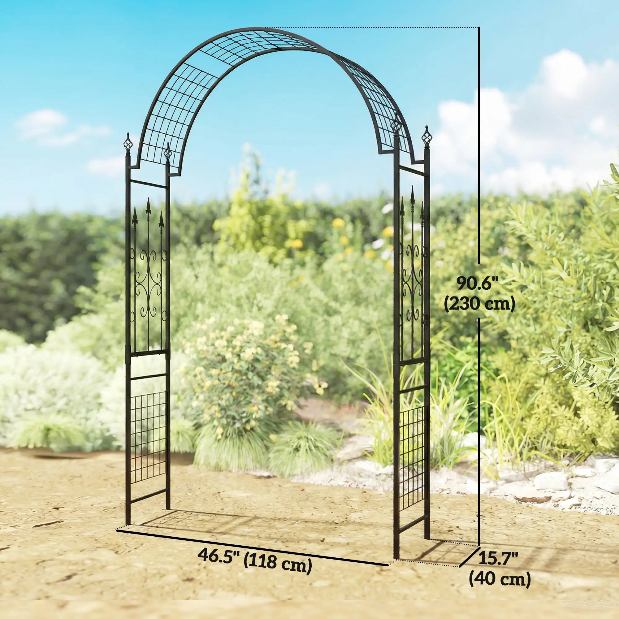 7.5 ft Steel Garden Arch, Outdoor Trellis Arbor, Black Garden Arches at Gallery Canada