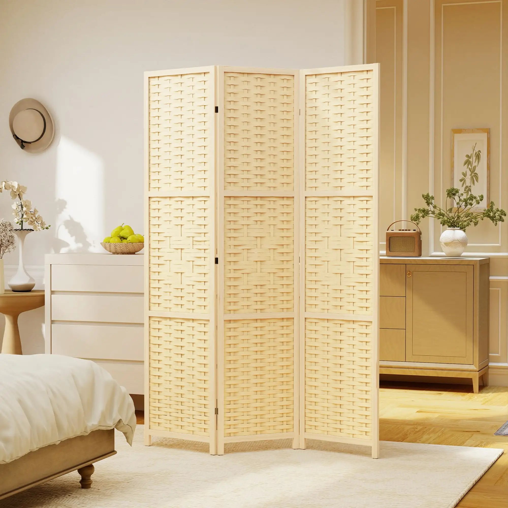 3-Panel Room Divider, 5.6 FT Freestanding Folding Privacy Screen, Natural Wood Room Dividers at Gallery Canada