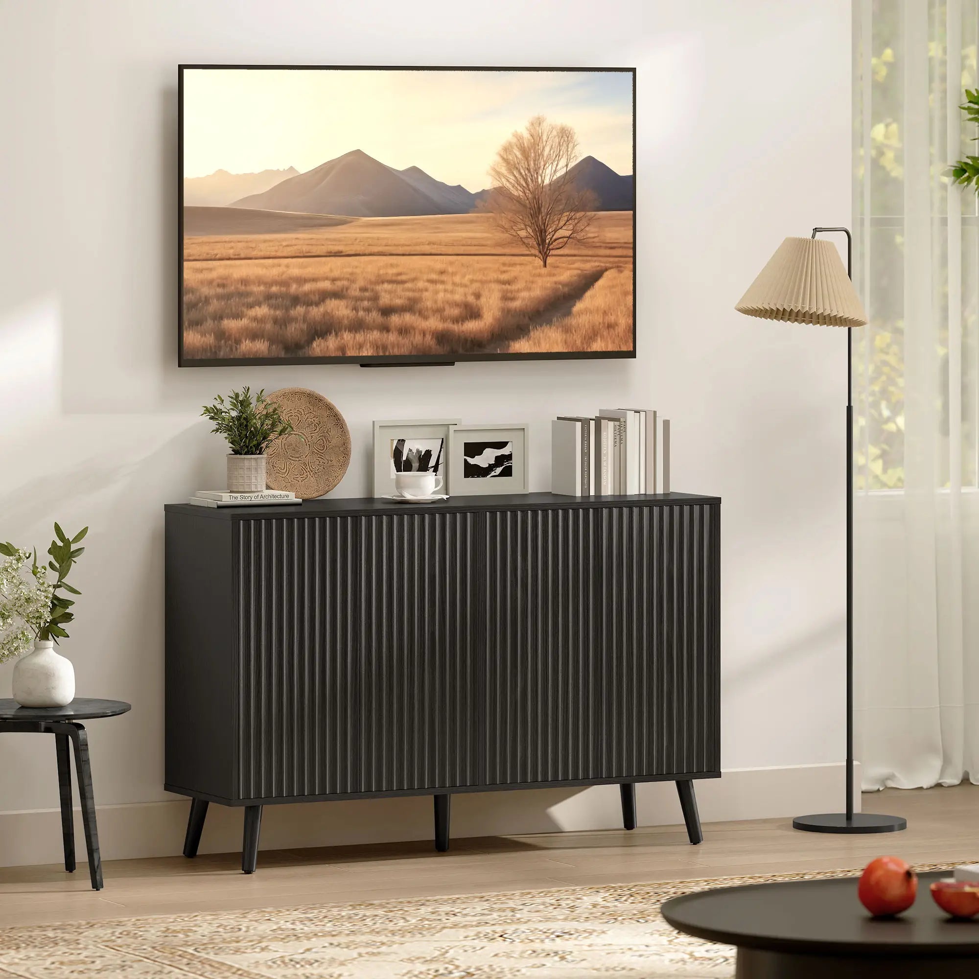 Buffet Cabinet with Storage, Modern Fluted Sideboard, Black Bar Cabinets at Gallery Canada