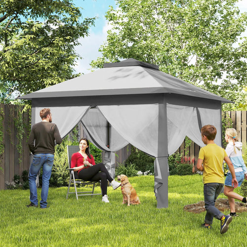 11' x 11' Pop Up Gazebo, Double Roof Foldable Canopy Tent, Grey