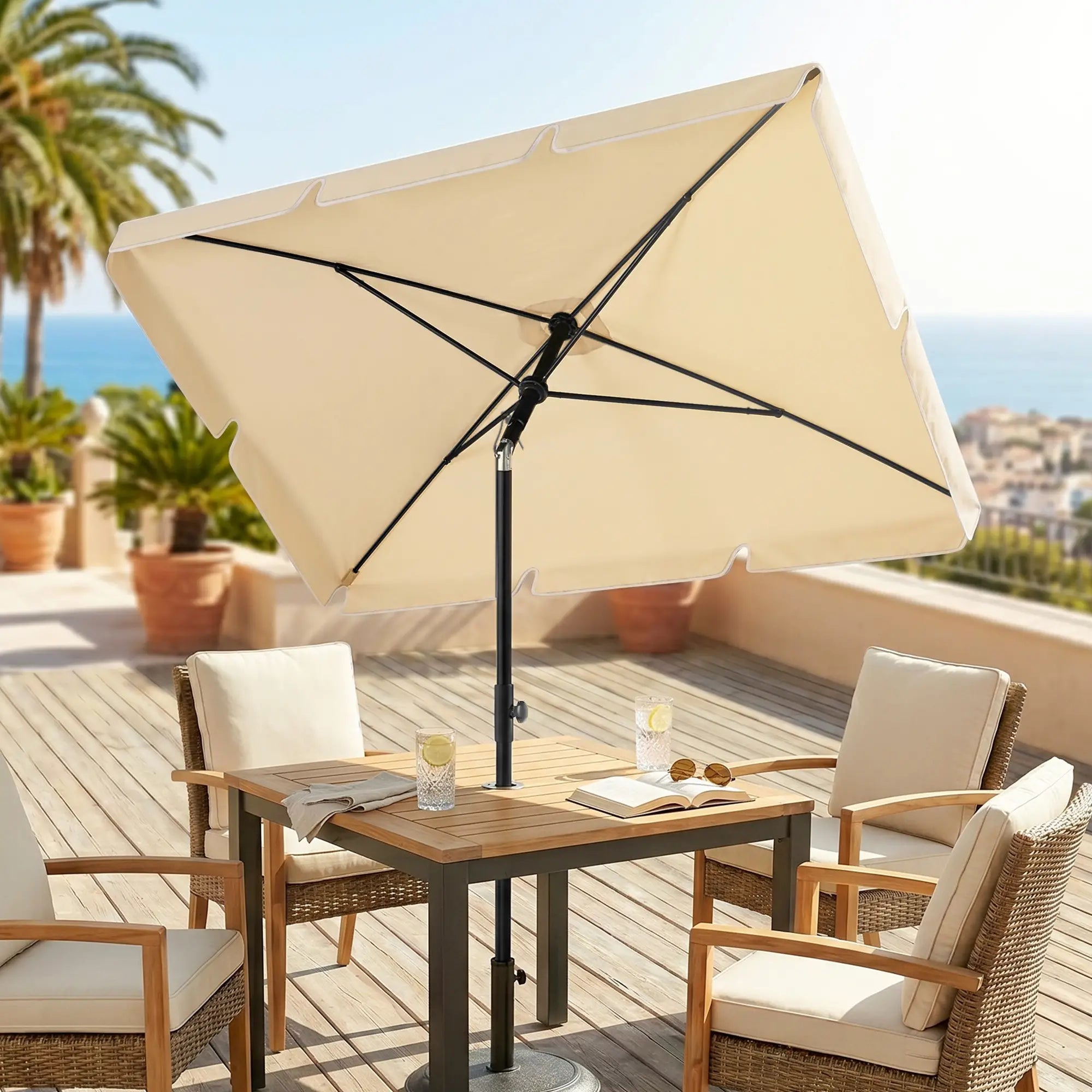 6.5x4ft Rectangle Patio Umbrella, Aluminum, Tilt Adjustable, Beige Sun Umbrellas at Gallery Canada