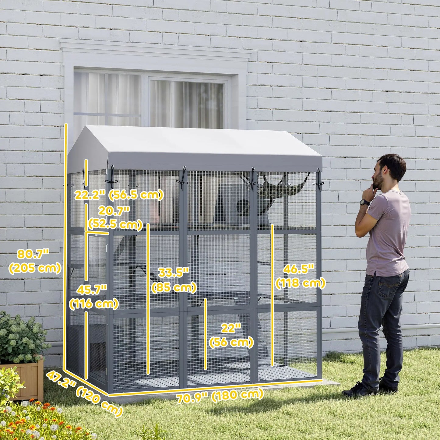 81"H Catio Outdoor Enclosure, Floor Included, Fits 2-4 Cats, Grey Outdoor Cat Enclosures at Gallery Canada