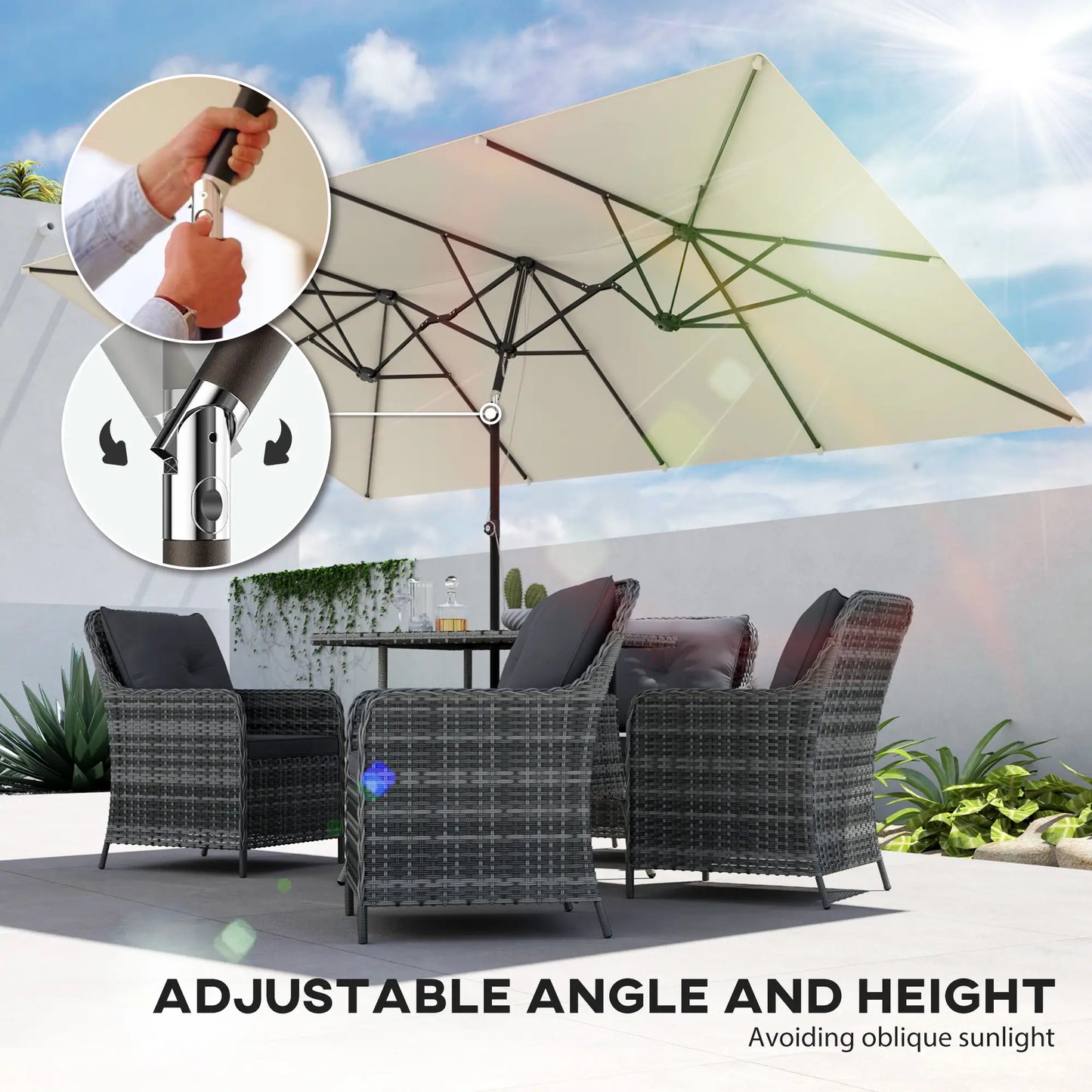 Double-Sided Patio Umbrella With Tilt, Adjustable Height, Vents, 12 Ribs, White Double-sided Umbrellas at Gallery Canada