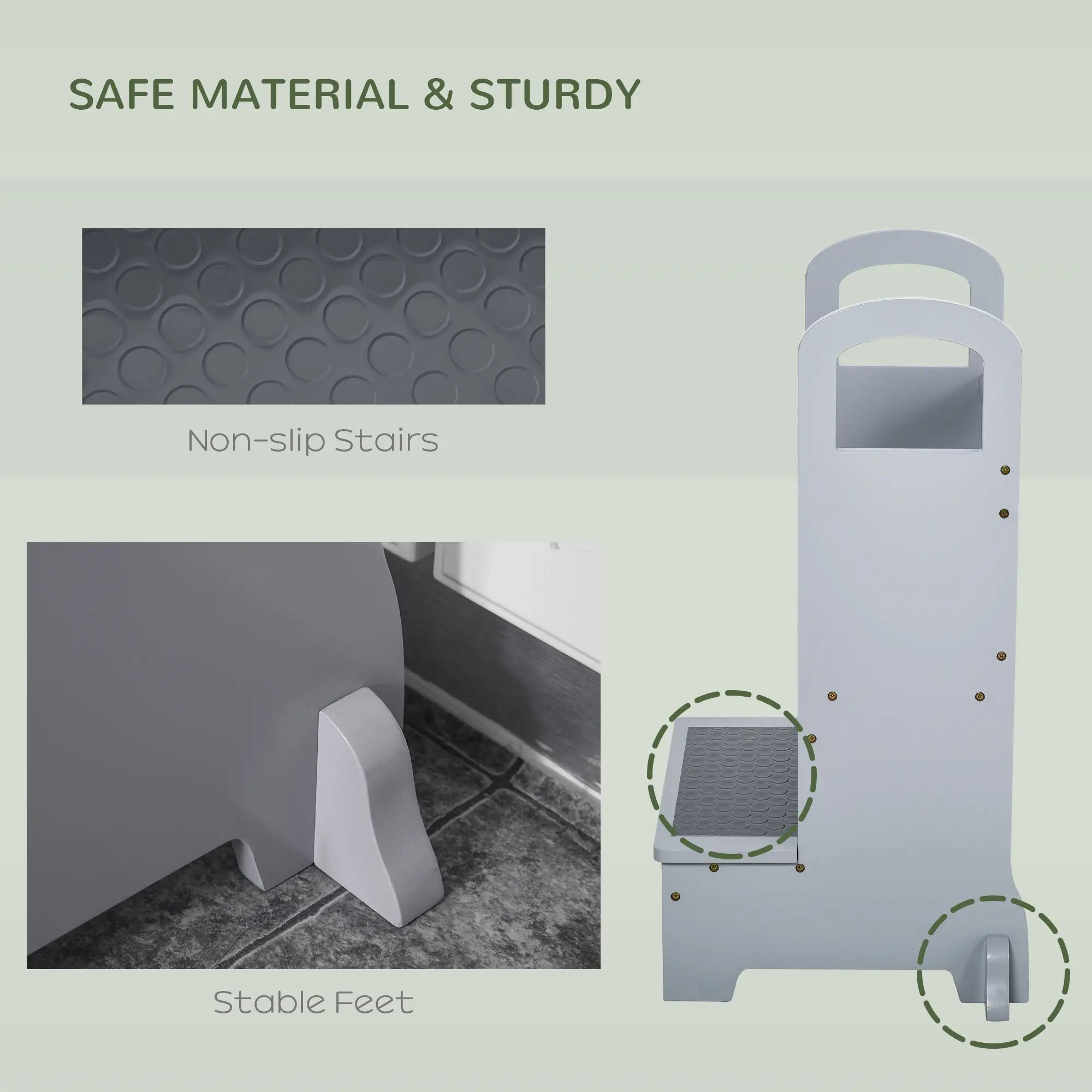 2 Step Stool with Support Handles, Non-Slip Pad, Grey Toddler & Kids Step Stools at Gallery Canada
