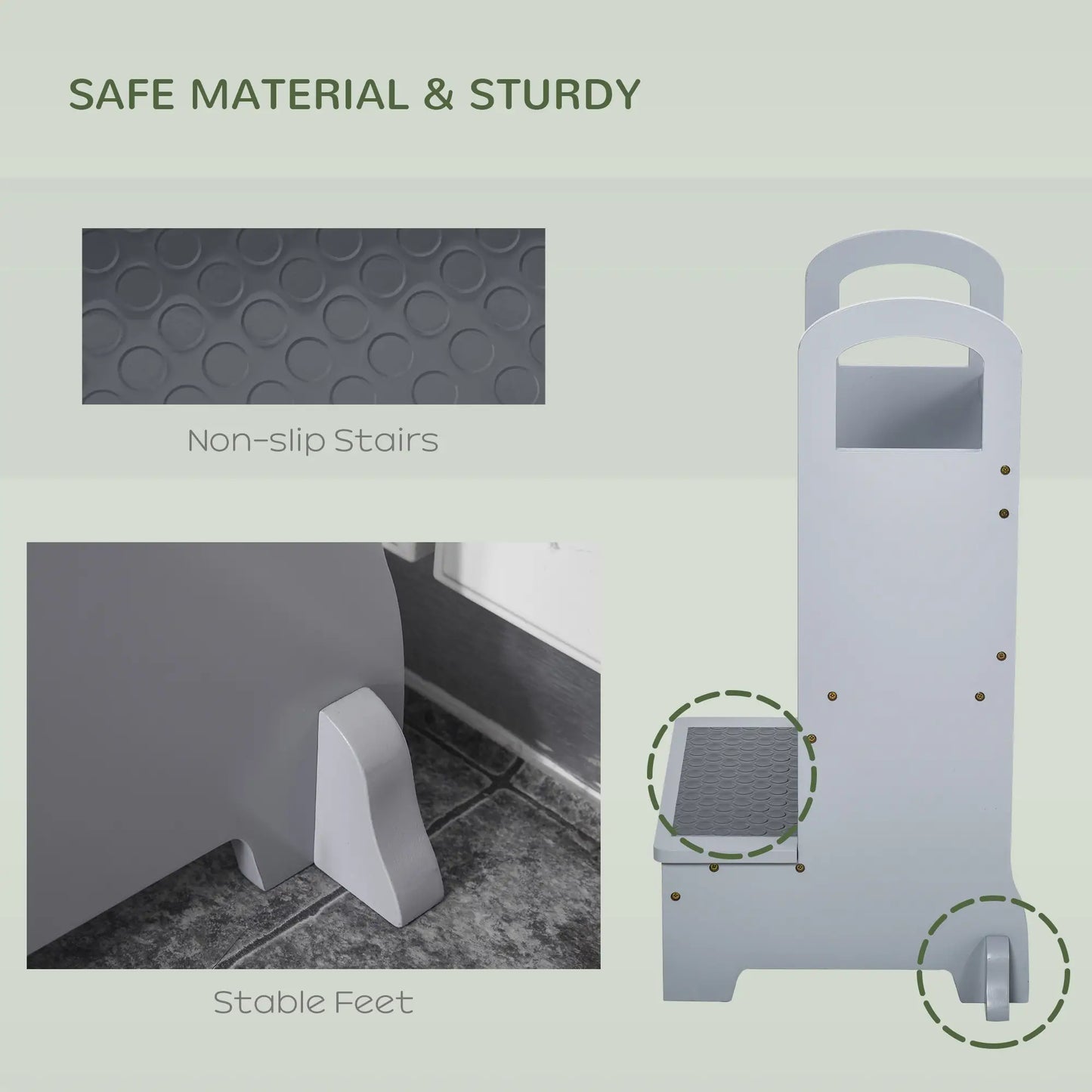 2 Step Stool with Support Handles, Non-Slip Pad, Grey Toddler & Kids Step Stools at Gallery Canada