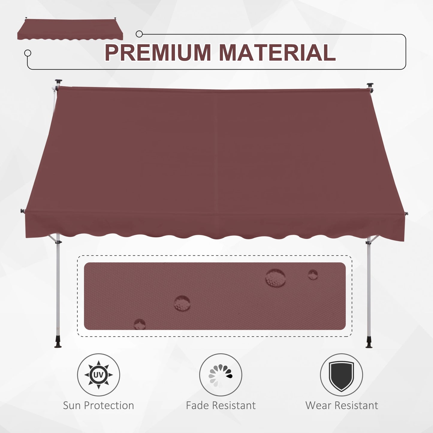 10x5ft Retractable Sun Shade Canopy, 5.6-9.2ft Pole, Wine Red Patio Awnings at Gallery Canada