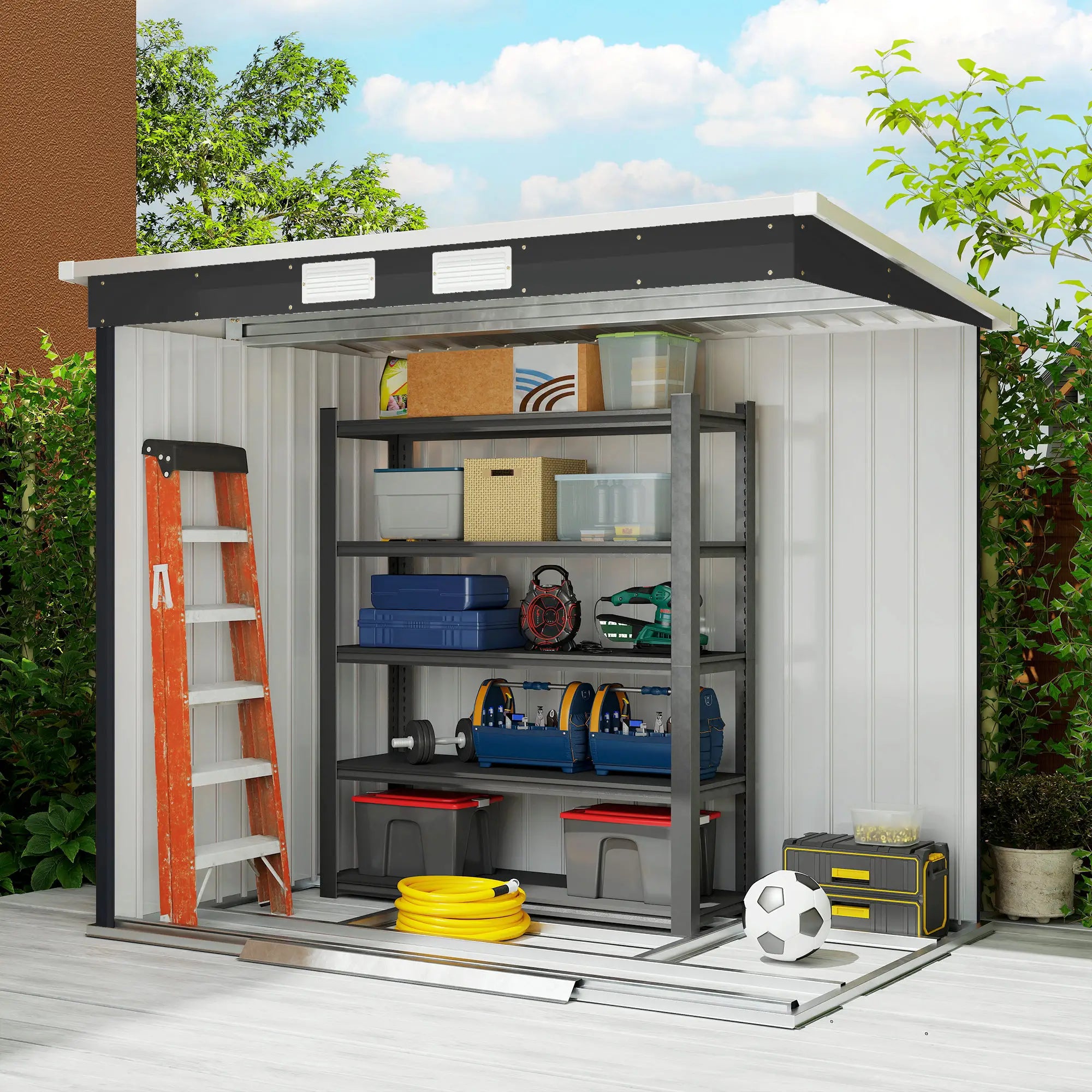 7 x 4ft Galvanised Steel Garden Shed, Foundation Kit, Dark Grey Sheds at Gallery Canada