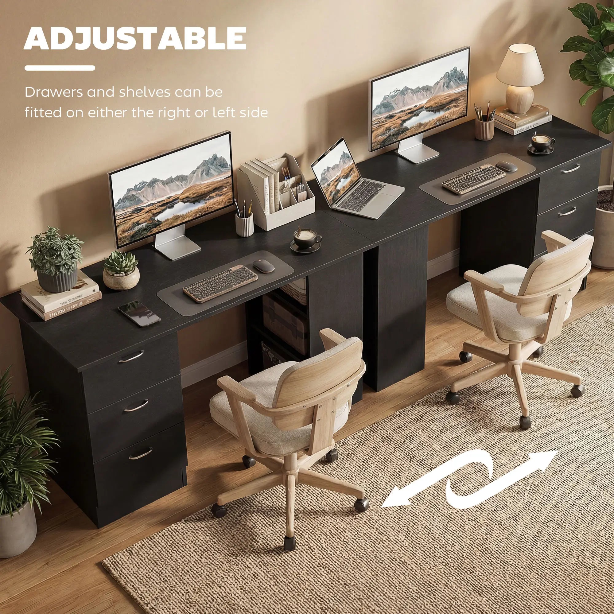 47 Inches Office Desk, 3-Tier Storage Shelves, Black Writing Desks at Gallery Canada