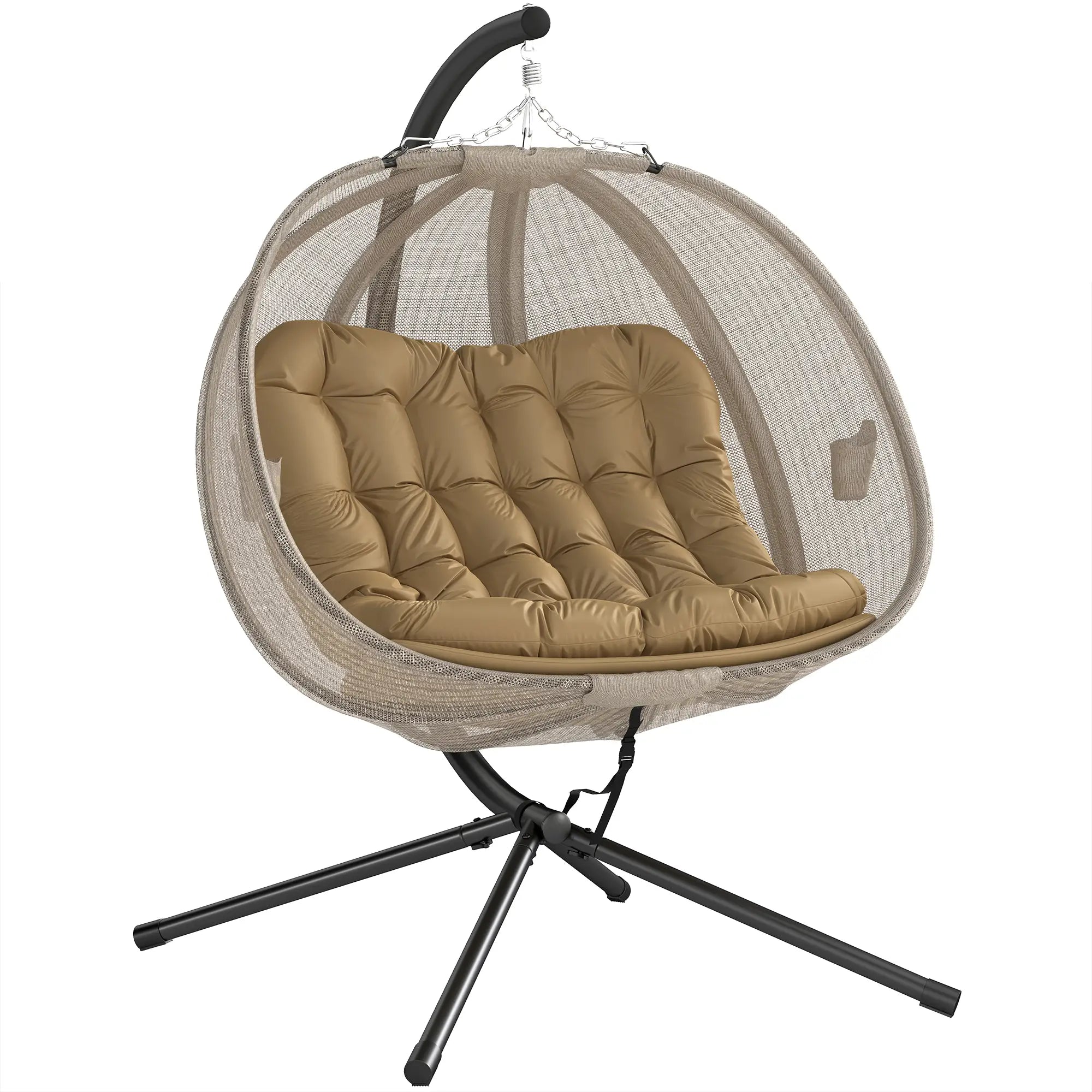 Double Egg Chair with Stand, 2 Person Hanging Swing, Khaki Patio Swings with Stand at Gallery Canada