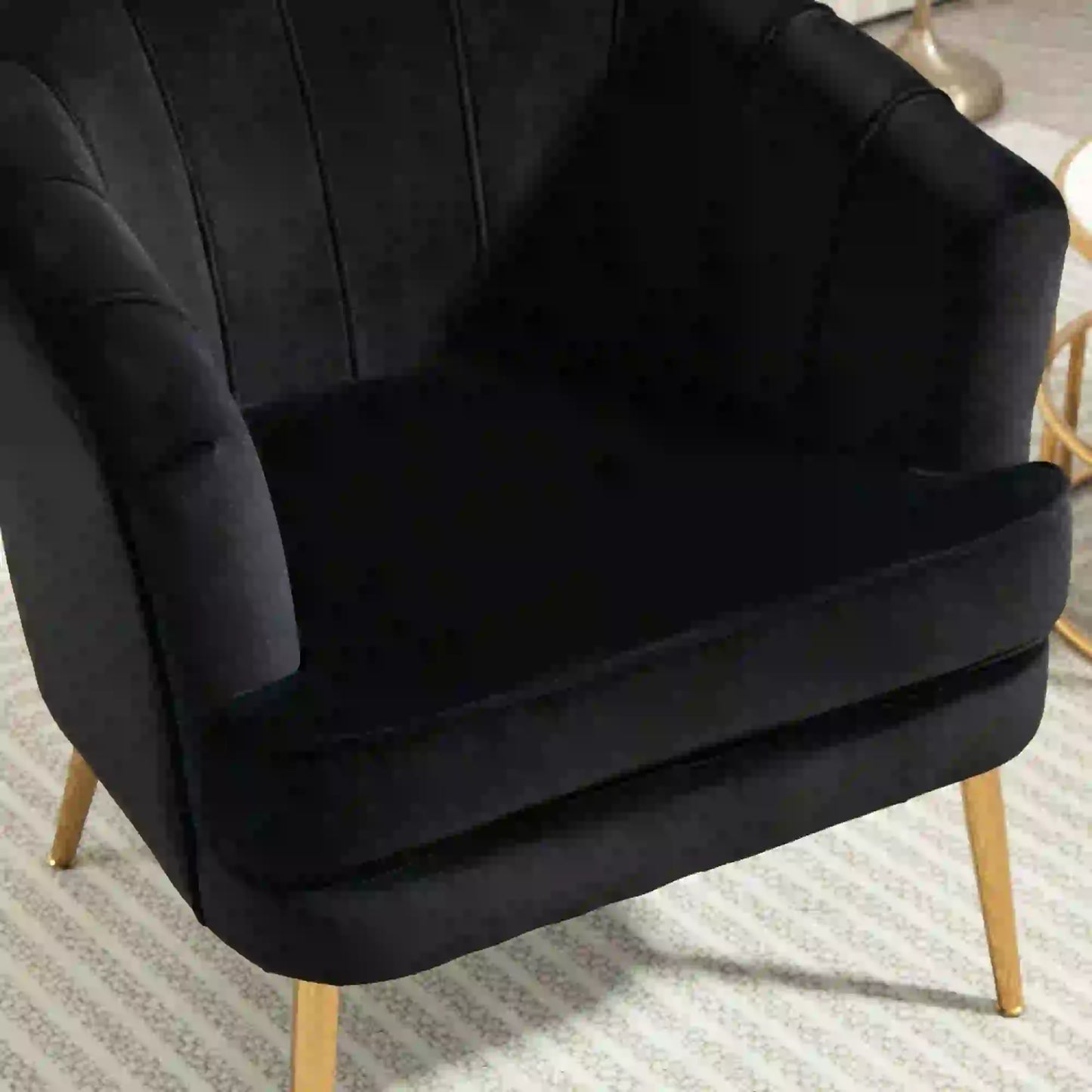 Modern Fabric Armchair, Gold Metal Legs, Living Room, Black Accent Chairs at Gallery Canada