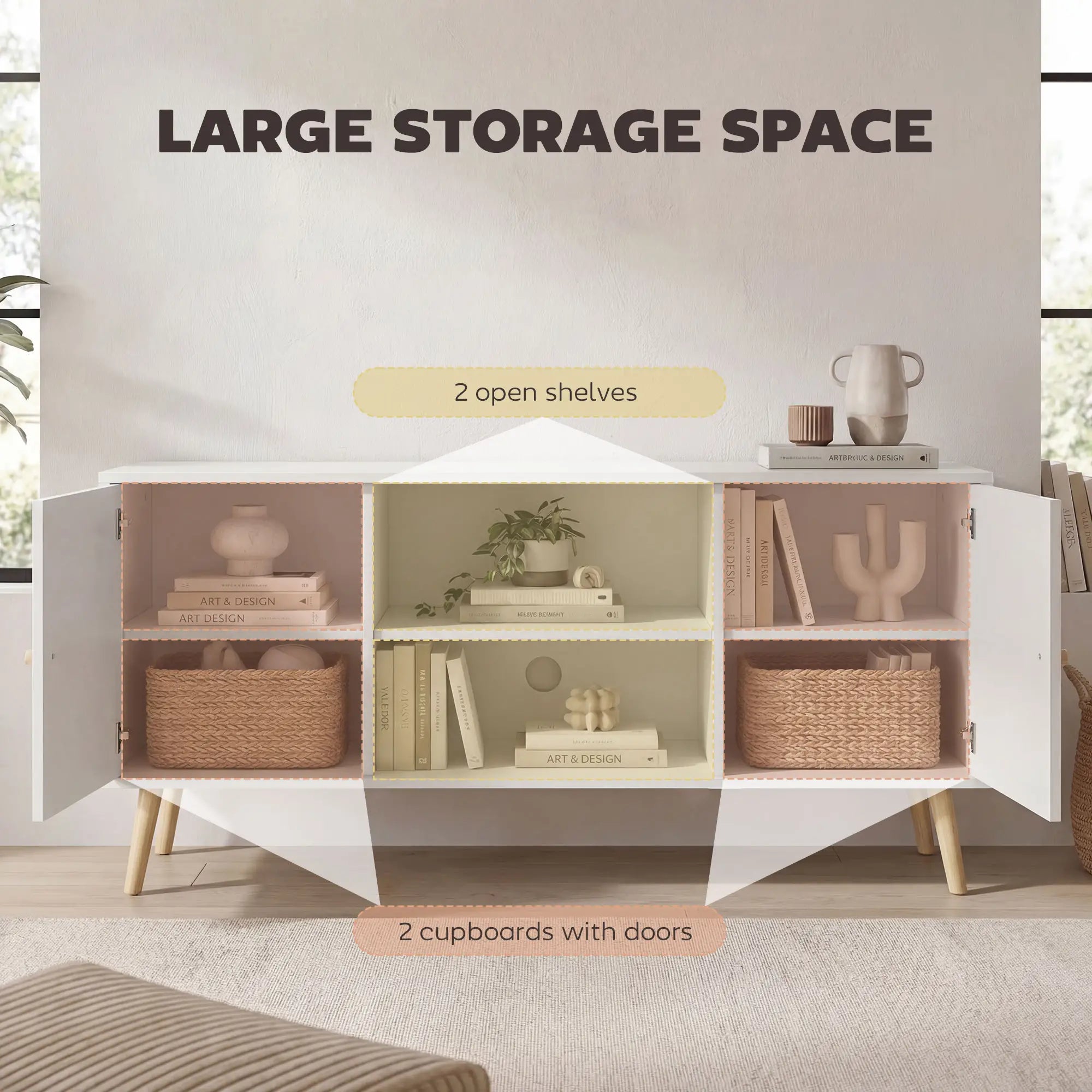 TV Stand for 55 Inches, Storage Shelves, Wood Legs, White TV Stands at Gallery Canada