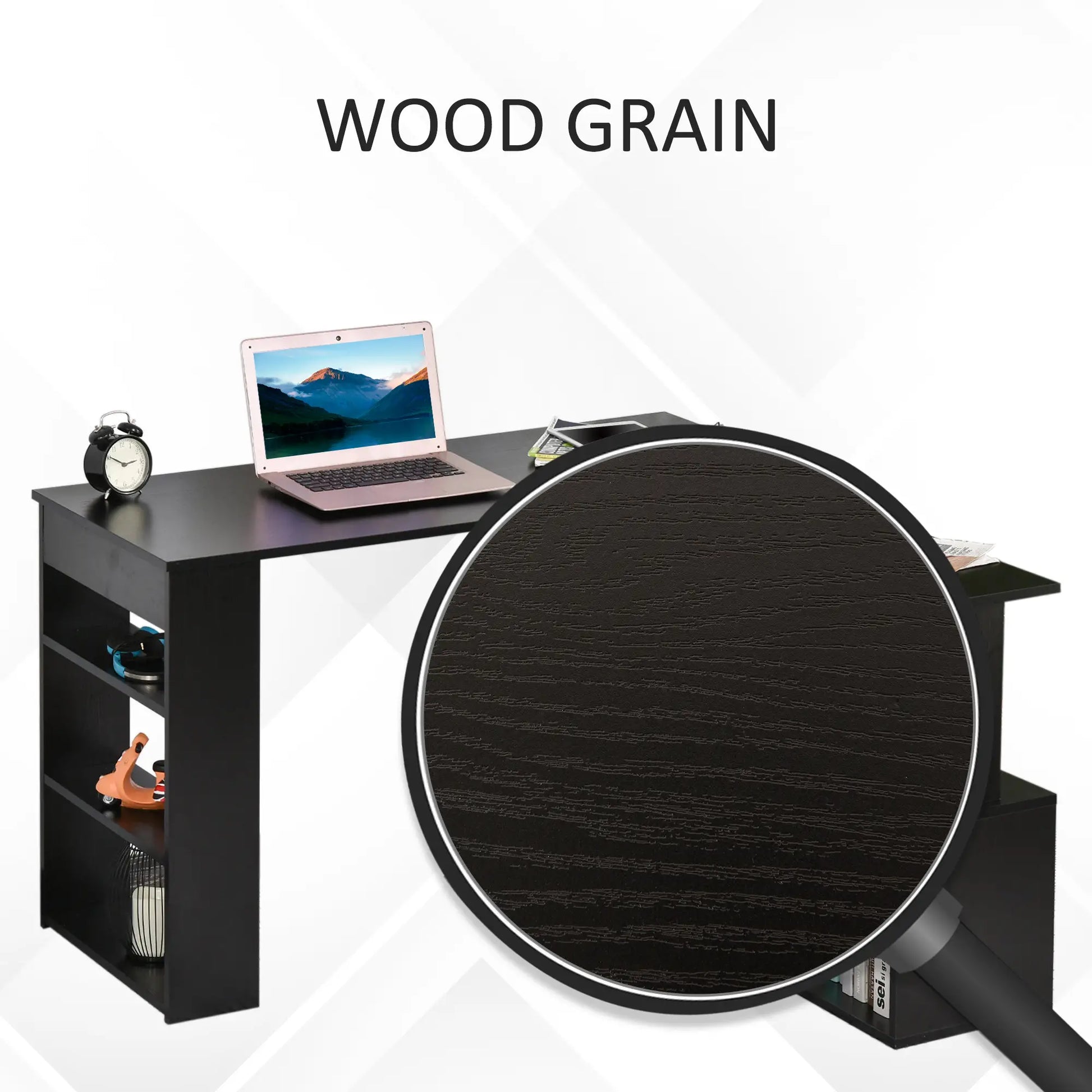 L Shaped Desk, 360° Rotating Corner, Computer Writing Table, Black Writing Desks at Gallery Canada