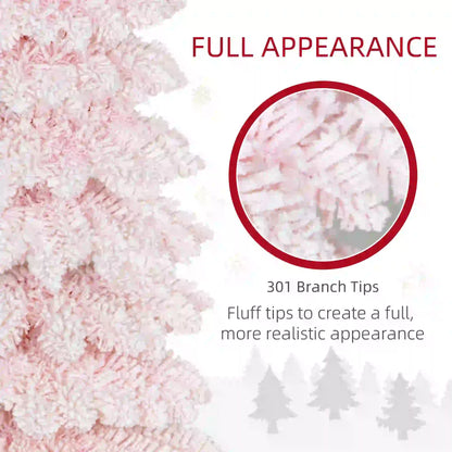 5ft Snow-Flocked Slim Pencil Christmas Tree, 301 Branches, Metal Base, Pink Pencil Christmas Trees at Gallery Canada