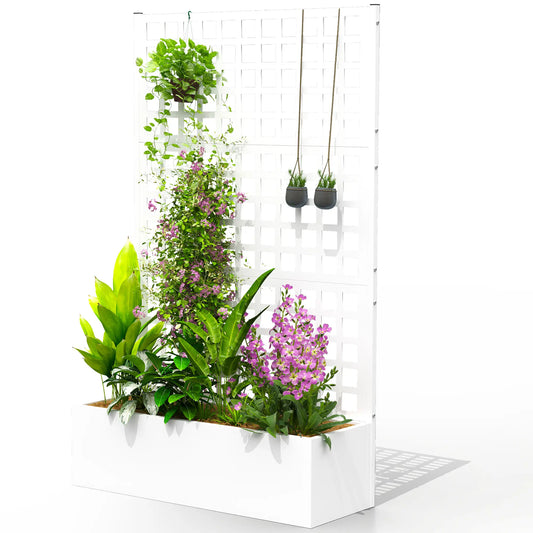 Galvanized Raised Garden Bed Planter Box With Trellis, 43" x 16" x 70", White Galvanized Planter Boxes White at Gallery Canada