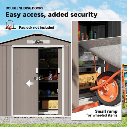 7' x 4' x 6' Metal Storage Shed, Outdoor Patio, Light Brown Sheds at Gallery Canada