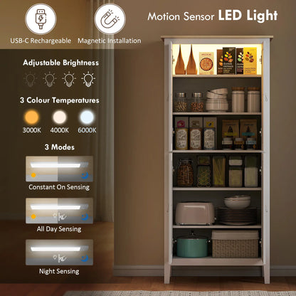 69.5" Tall Kitchen Pantry Cabinet, Motion Sensor LED Light, White Kitchen Pantry Cabinets at Gallery Canada