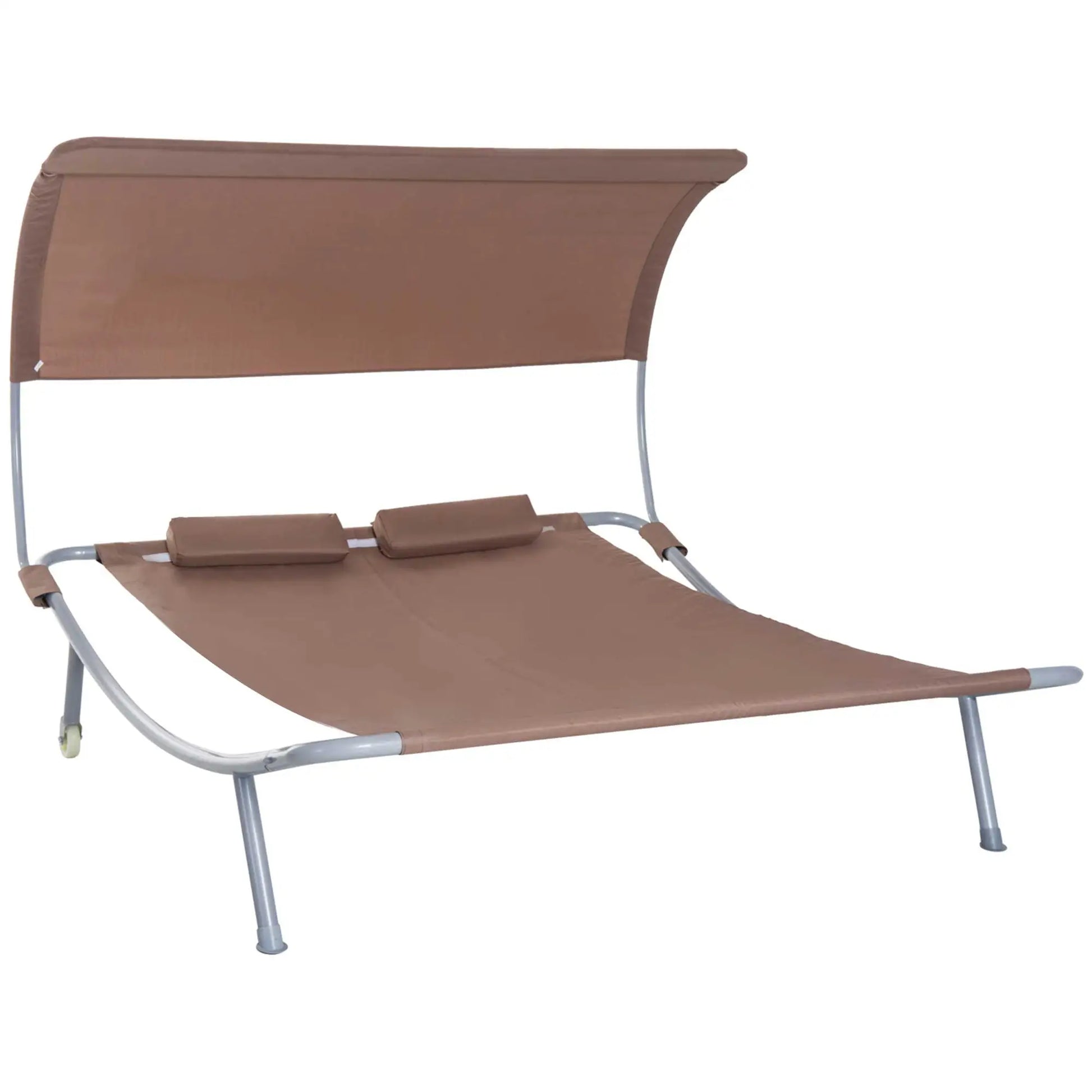 79" Outdoor Lounge Chair with Canopy, Double Chaise Lounger, Brown Lounger Chairs at Gallery Canada