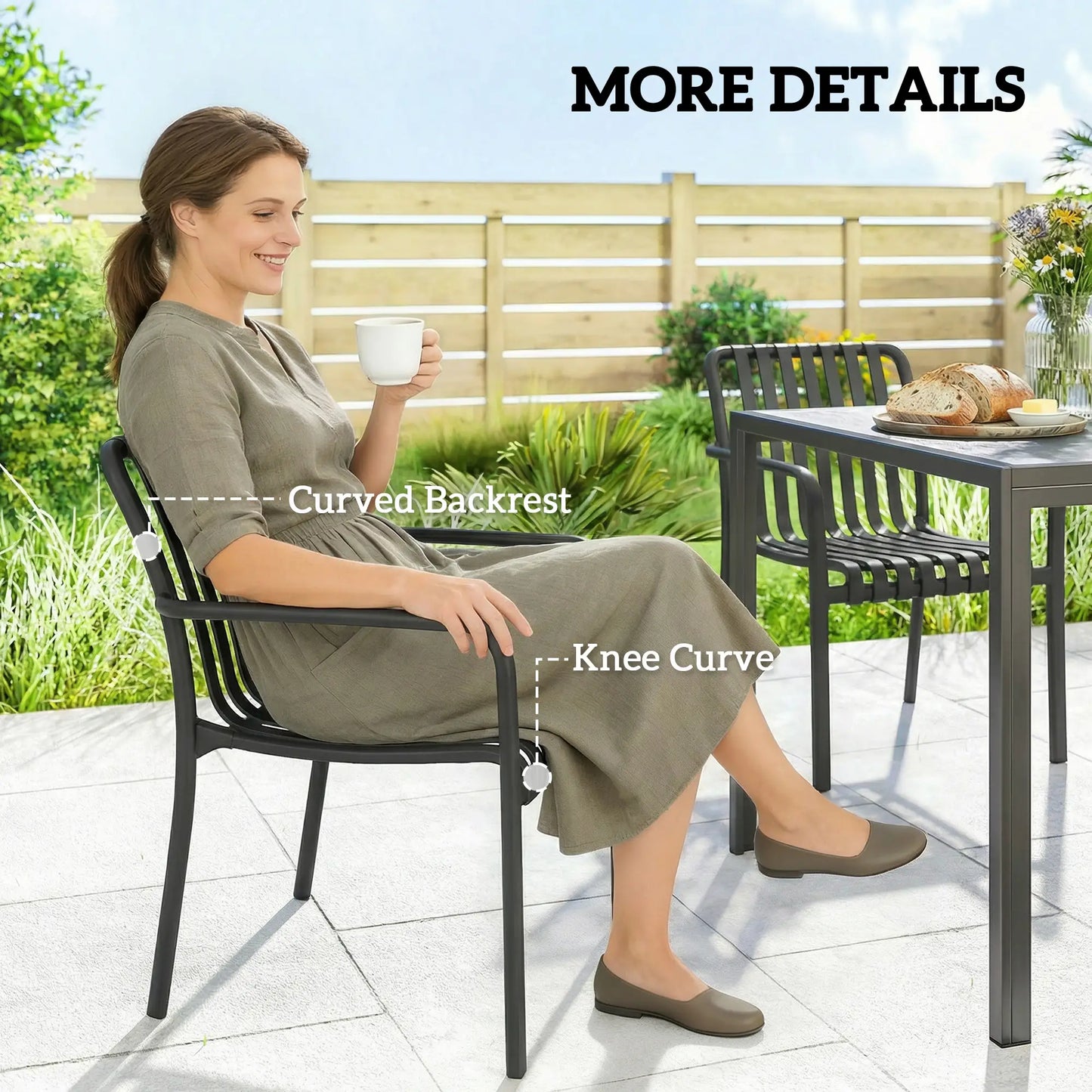 Stackable Patio Chairs Set of 4, Outdoor Dining, Black Patio Chairs at Gallery Canada