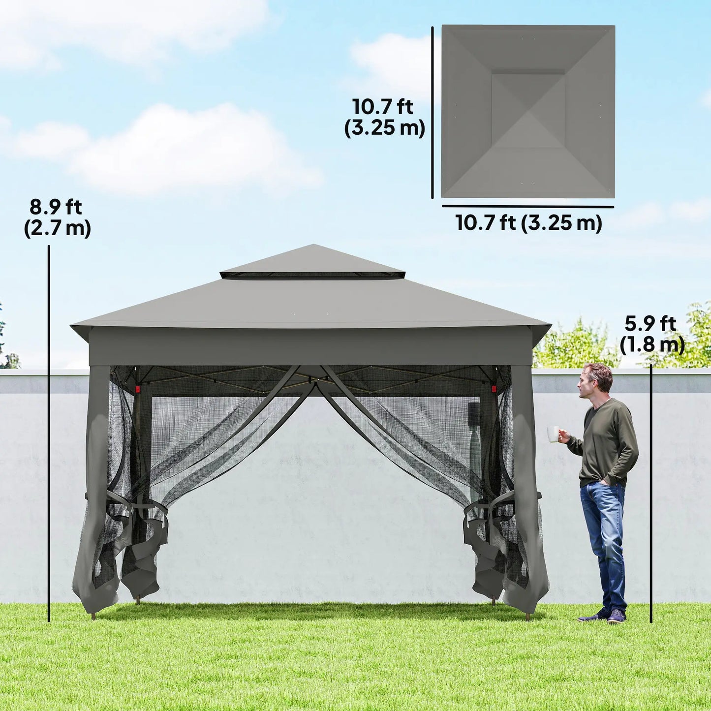 11' x 11' Pop Up Canopy, 2-Tier Soft Top Shelter, Dark Grey Pop Up Canopies at Gallery Canada
