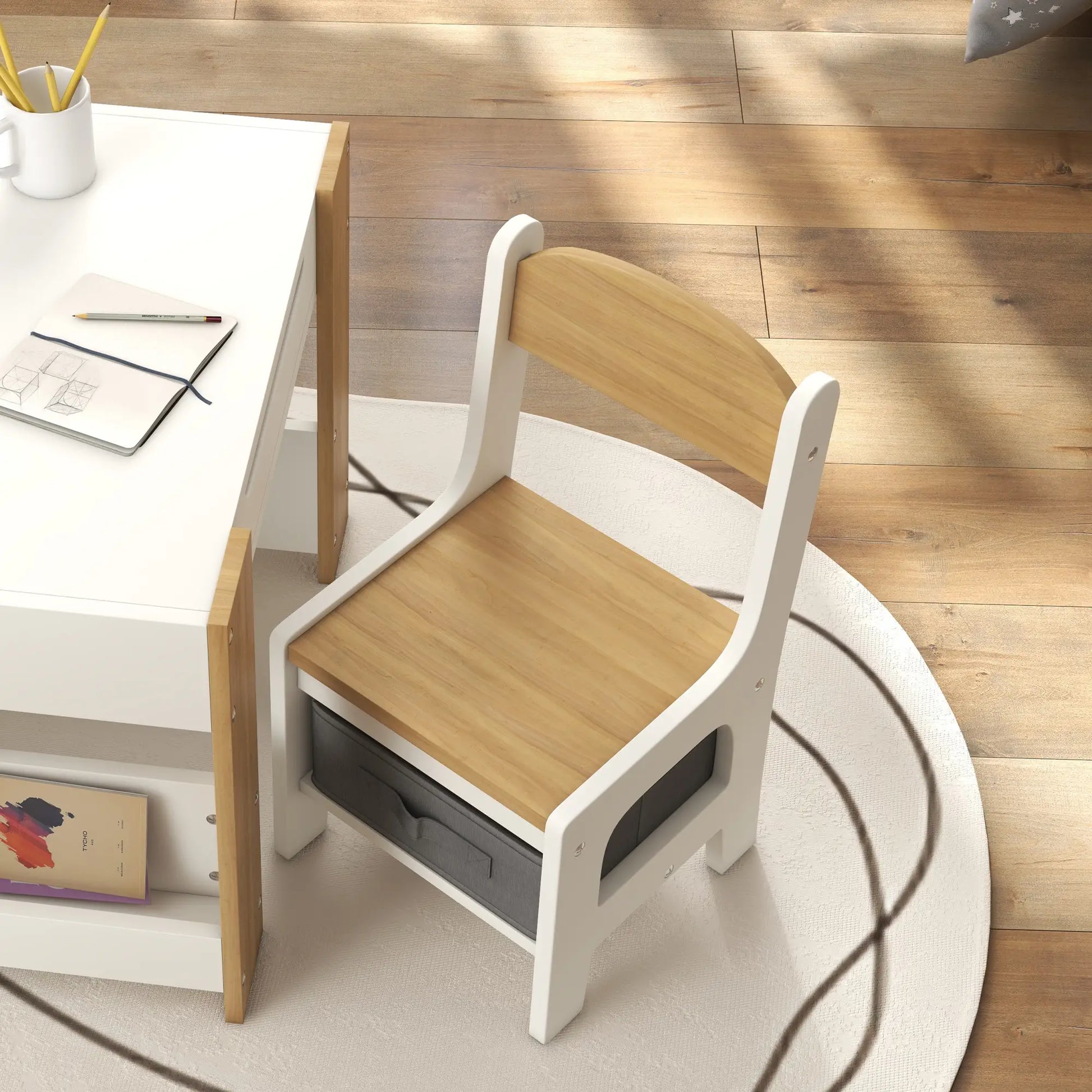 3 Piece Kids Table and Chair Set, Reversible Tabletop, Blackboard, Storage, Bookshelf, Natural Kids Table Sets at Gallery Canada