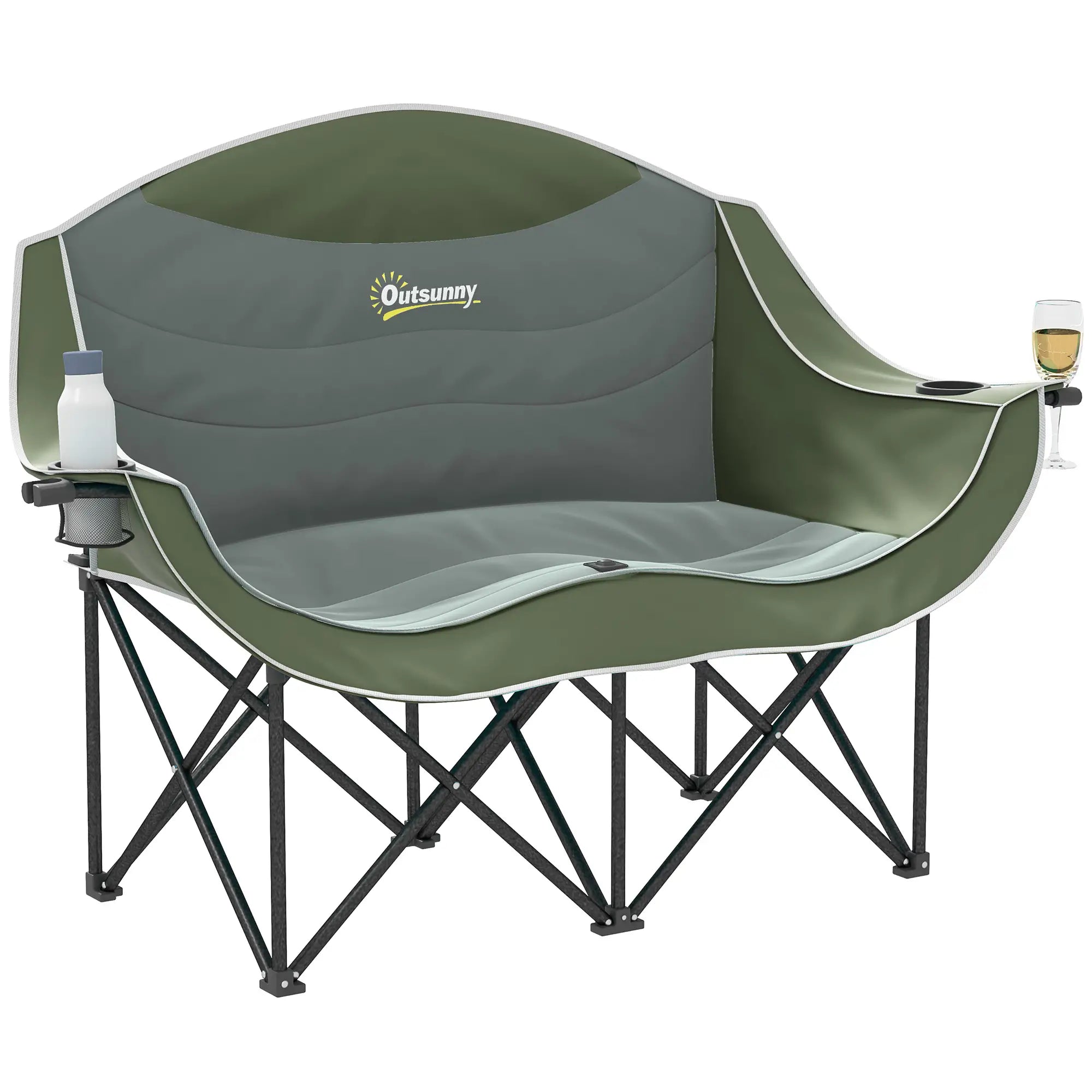 Portable Camp Chair, Double With Cup Holders, Carry Bag, 551 lbs, Dark Green Picnic Tables & Camping Chairs at Gallery Canada