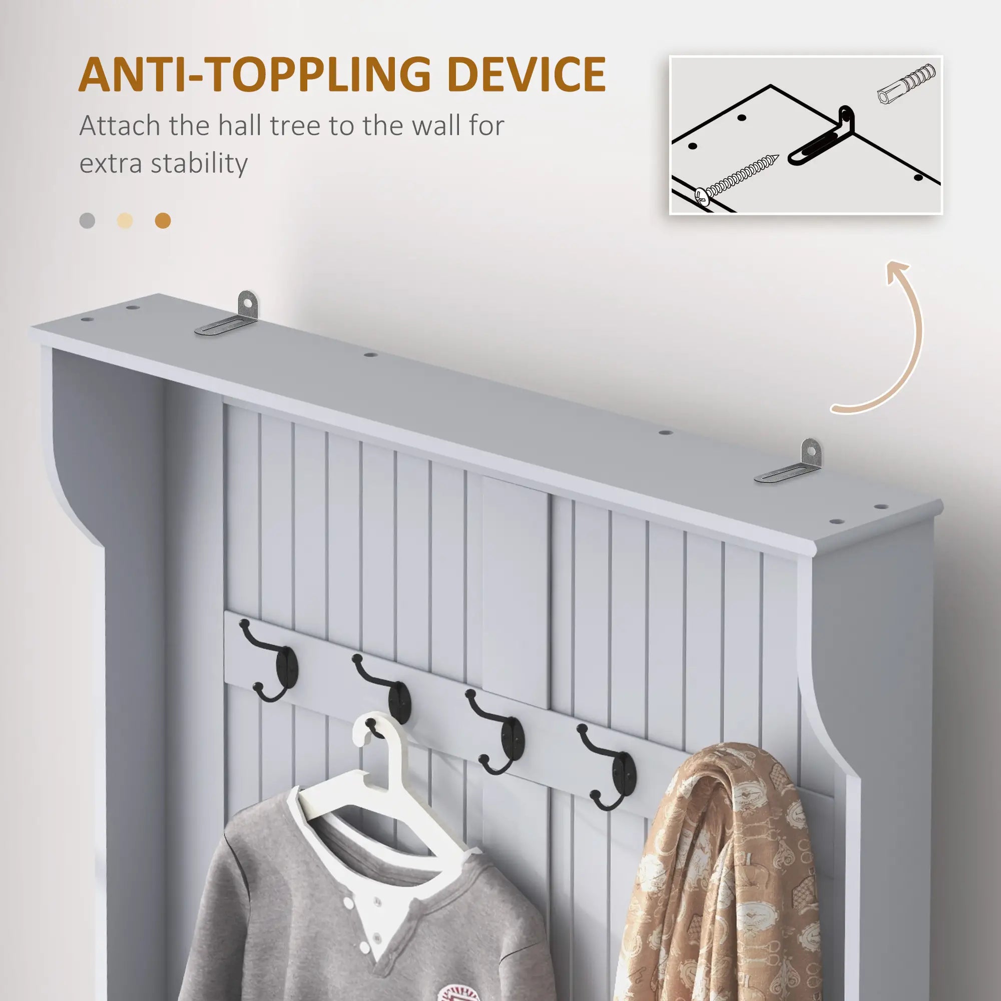 3-In-1 Entryway Hall Tree, Coat Rack, Bench, Shoe Storage, 5 Hooks, Grey Clothing Storage at Gallery Canada