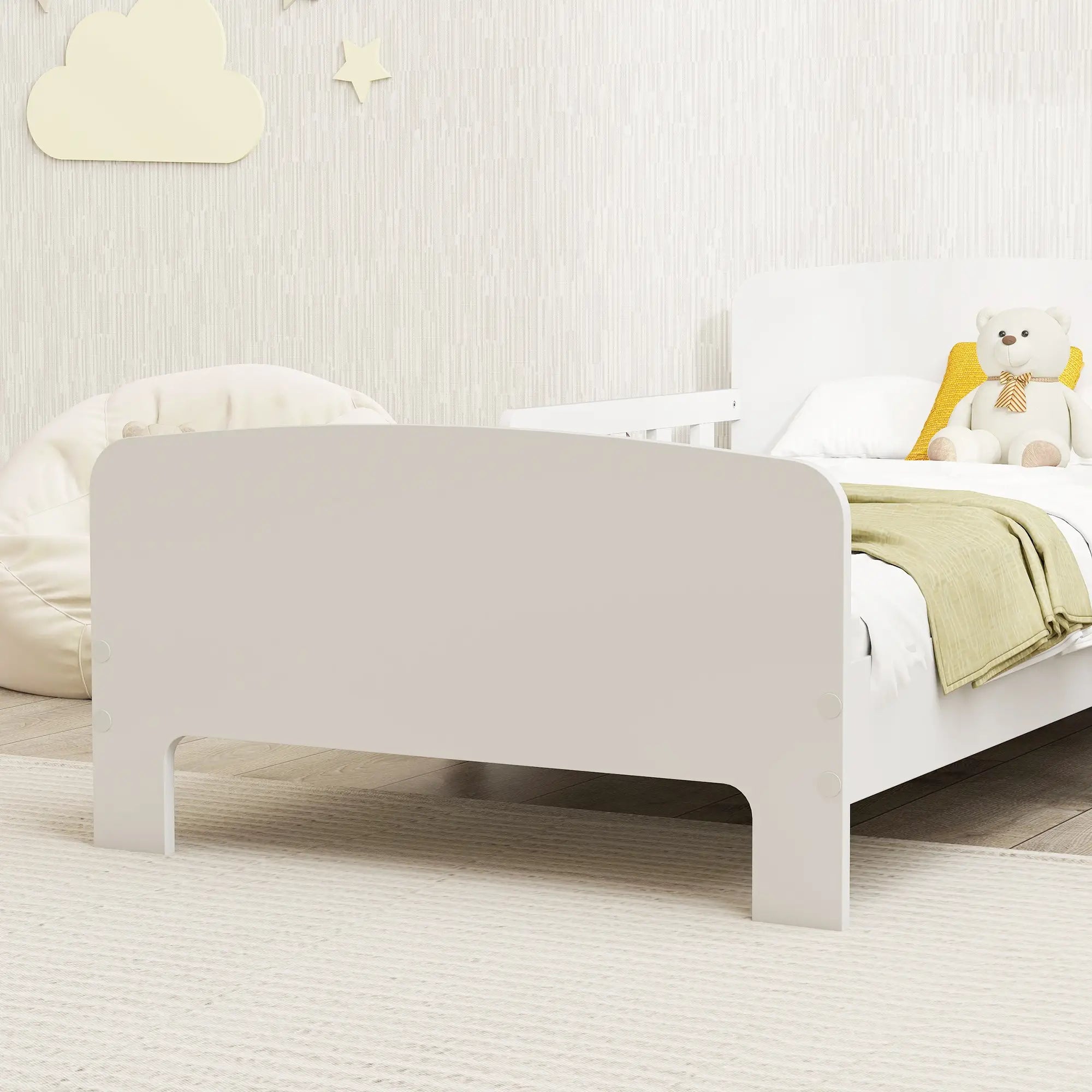 Toddler Bed with Safety Rails, Kids Bed Frame, White Kids Bedroom Furniture at Gallery Canada