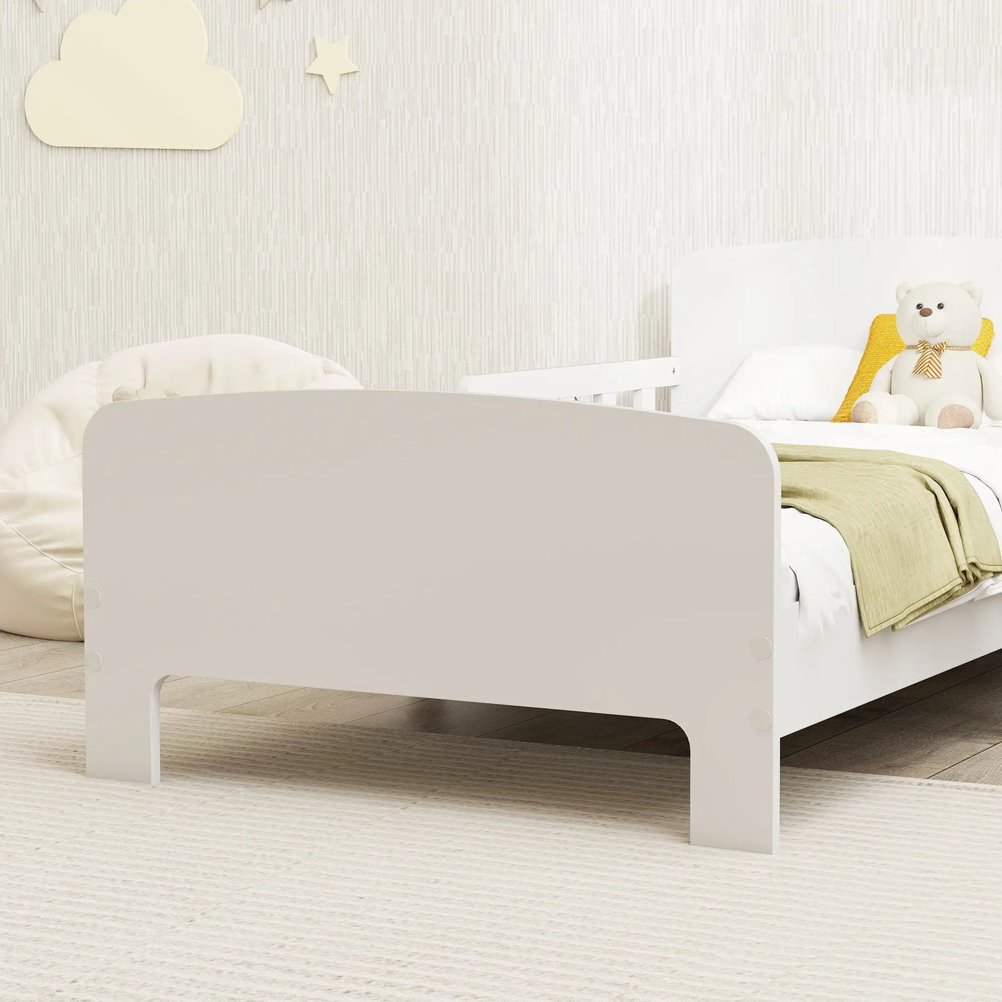 Toddler Bed with Safety Rails, Kids Bed Frame, White Kids Bedroom Furniture at Gallery Canada