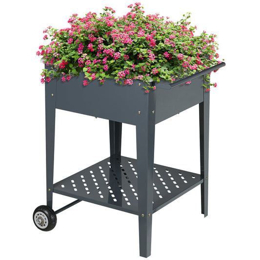 Raised Garden Bed with Wheels, 25"x 22" x 31" Galvanized Steel Elevated Planter Box with Legs, Storage Shelf for Outdoor Backyard, Patio to Grow Vegetables, Flowers, Gray at Gallery Canada