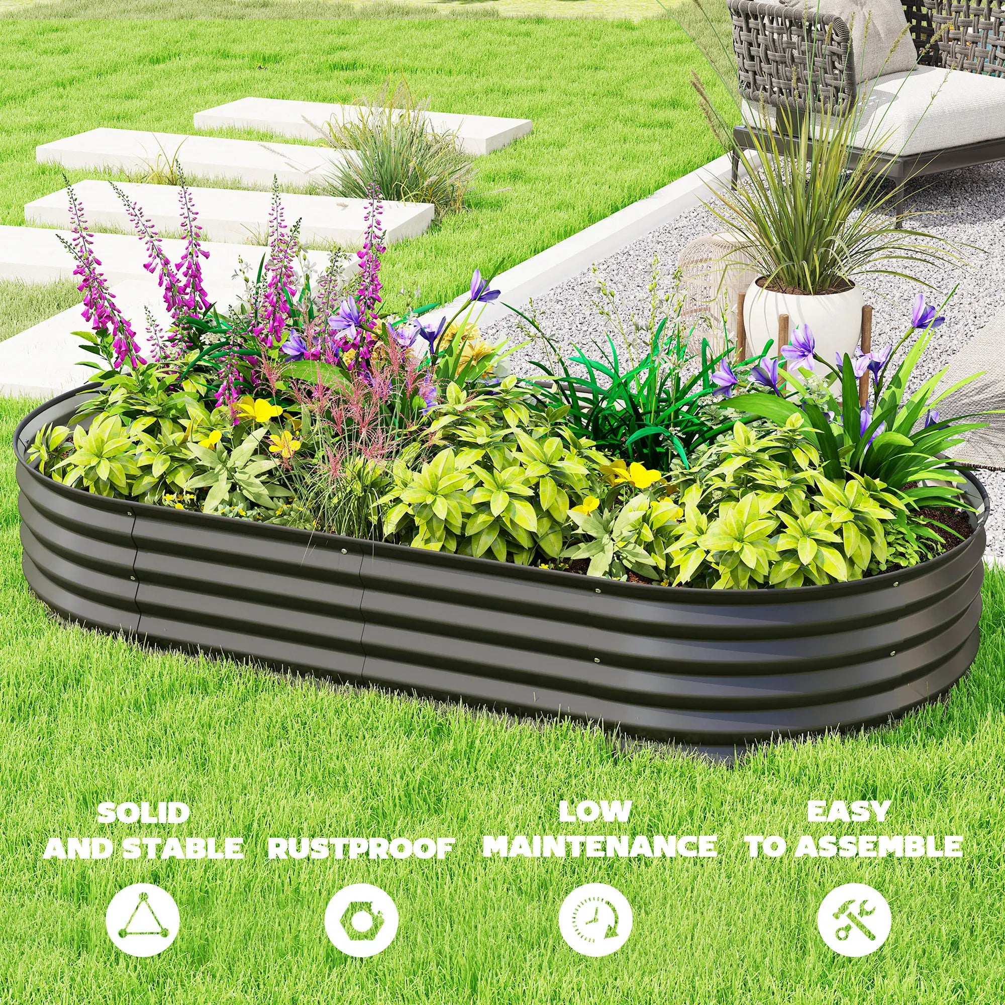 6' x 3' x 1' Galvanized Raised Garden Bed, Metal Plant Stake, Black Galvanized Planter Boxes at Gallery Canada