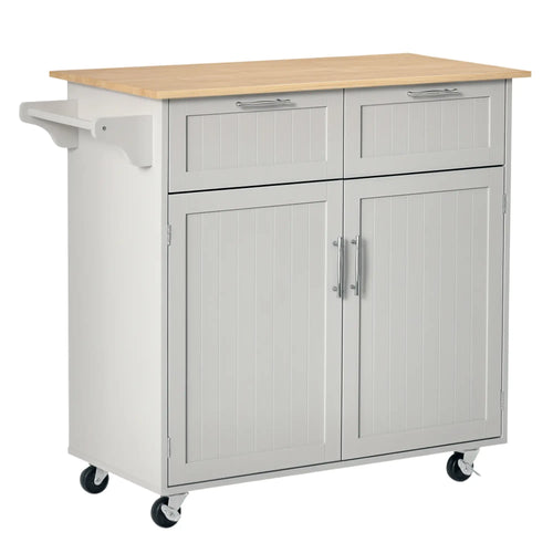 Rolling Kitchen Island, Cart with 2 Drawers, 2 Door Cabinets, 2-Doors, Grey