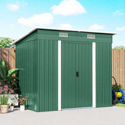7'x 4' Metal Patio Storage Shed, Garden Tool Utility Unit, Green Sheds at Gallery Canada