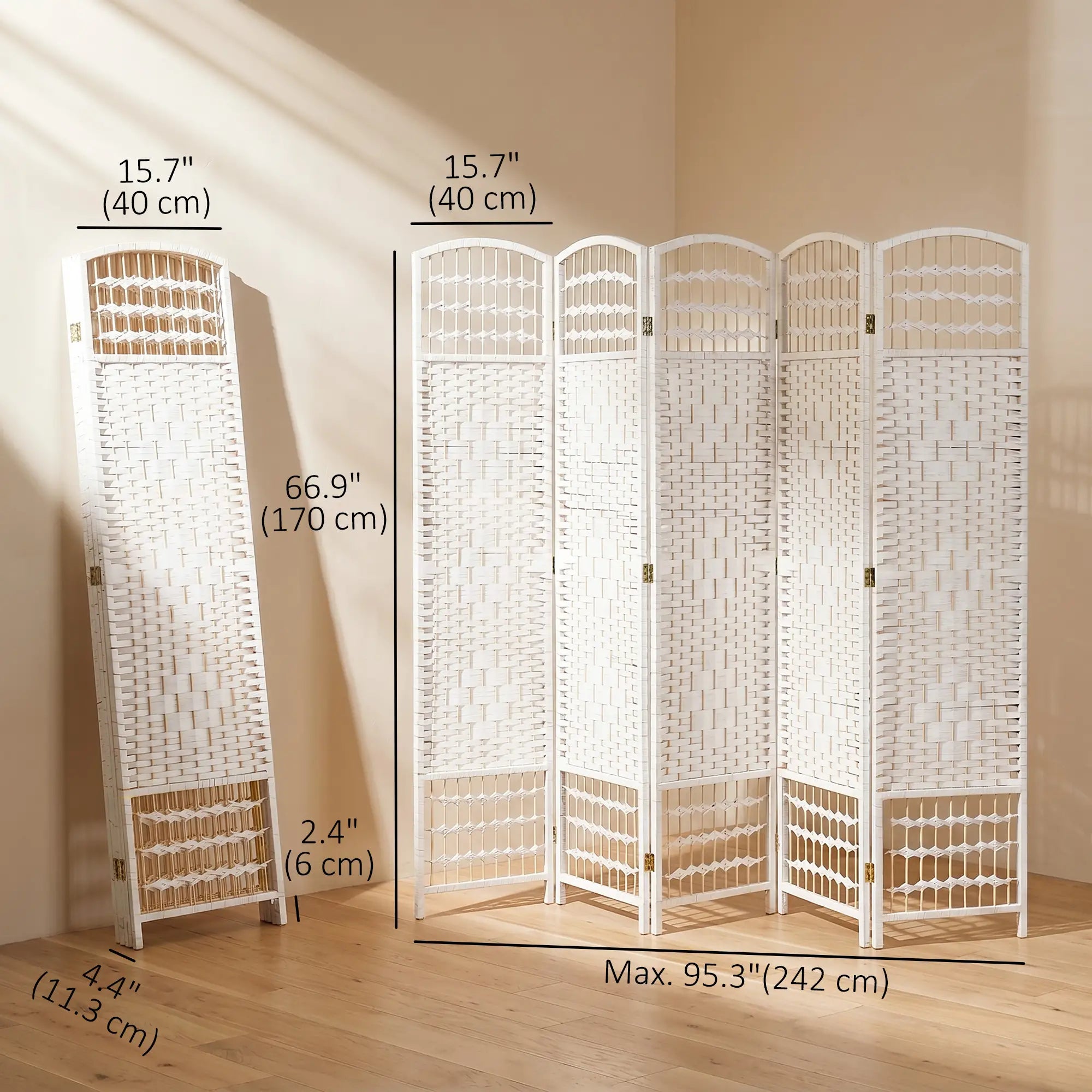 6 Panel Room Divider, 5.6 ft Tall, Folding Privacy Screen, White Room Dividers at Gallery Canada