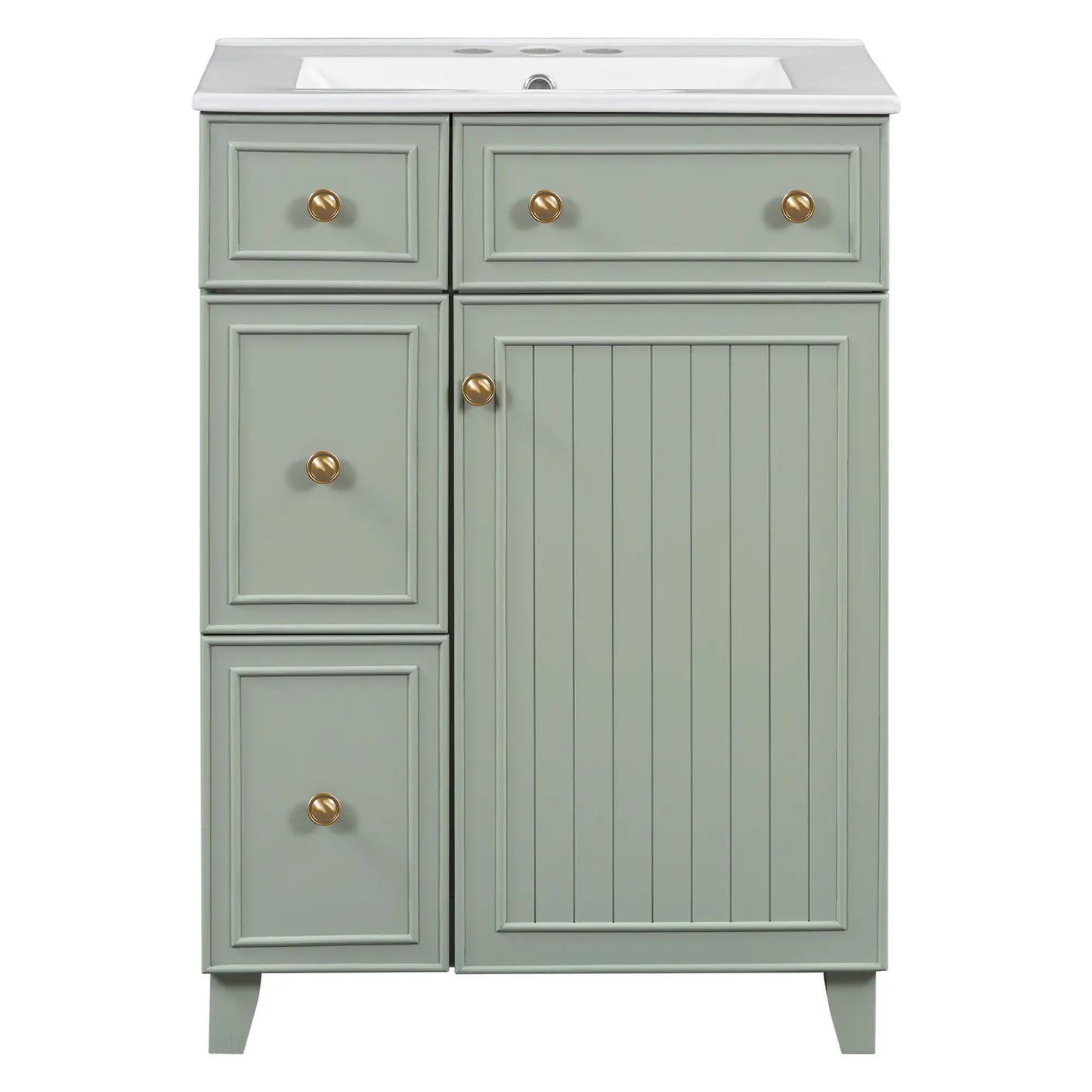 24" Bathroom Vanity, 4 Drawers, Ceramic Sink, Solid Wood, Green+White Sink Cabinets Green, White at Gallery Canada