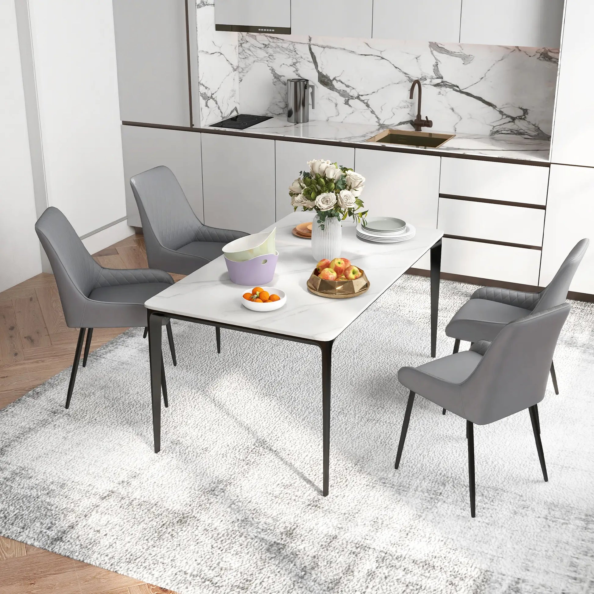 Modern Dining Chairs Set of 4, PU Leather, Metal Legs, Grey Bar Stools at Gallery Canada