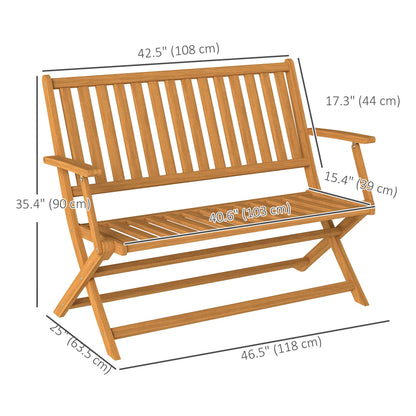 46.5" Foldable Wood Outdoor Bench, Backrest, Armrests, Teak Patio Chairs at Gallery Canada