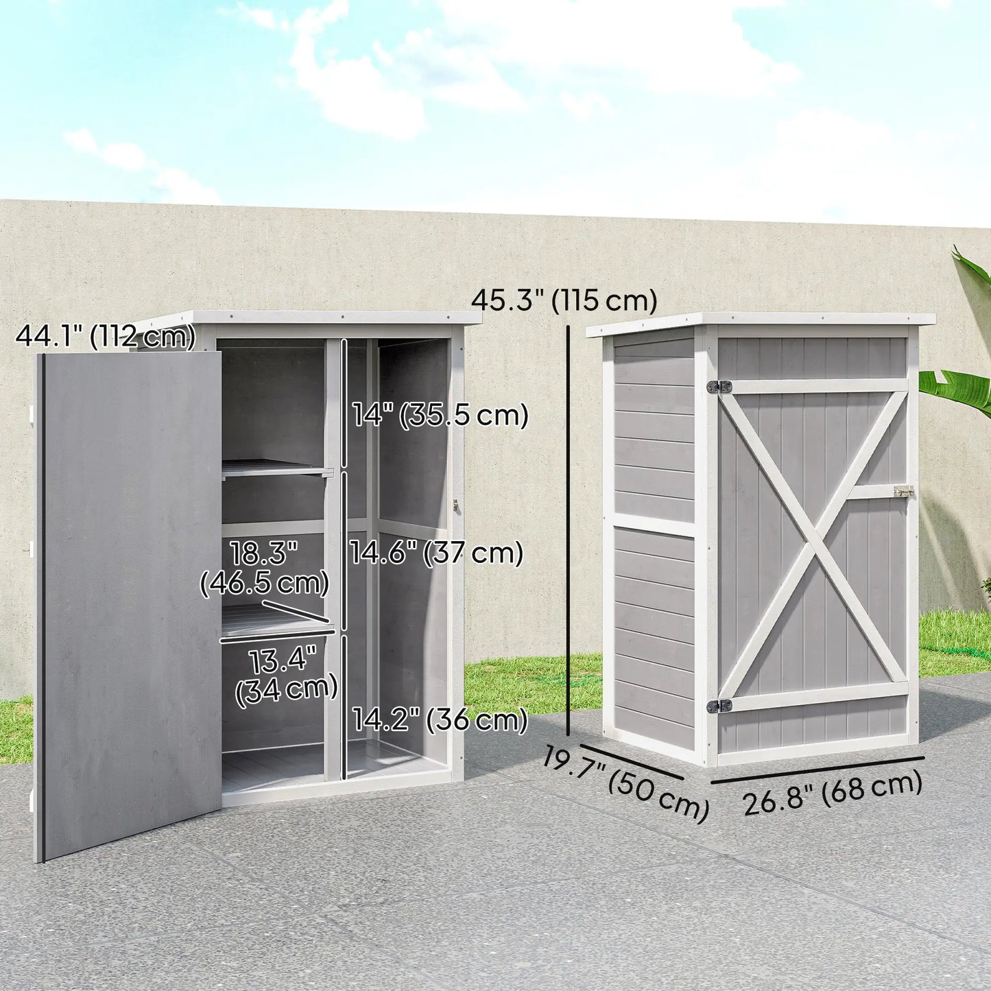 29.9x21.7x45.3 Inch Garden Storage Shed, Asphalt Roof, Shelves, Grey Sheds at Gallery Canada