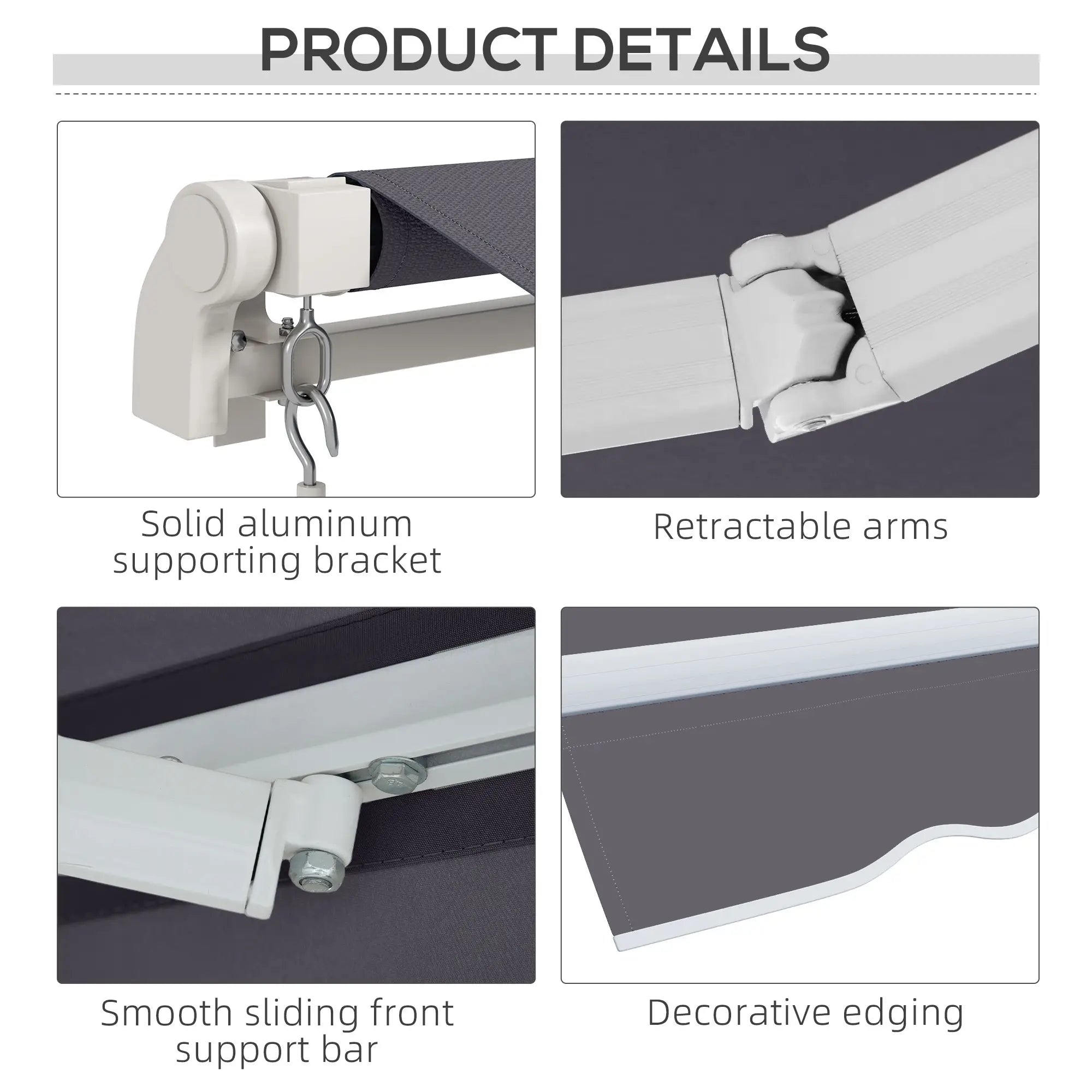 12' x 10' Manual Retractable Awning, Adjustable Sunshade Shelter, Dark Grey Patio Awnings at Gallery Canada